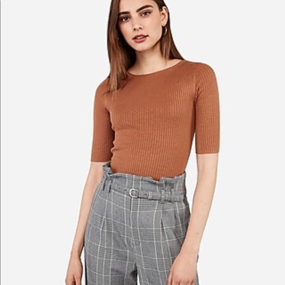 Sweaters - Express Ribbed Elbow Sweater - Camel Color